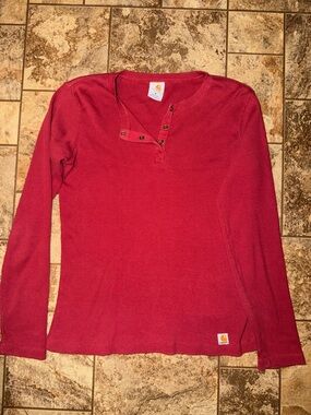 Carhartt Women's Long Sleeve Henley Thermal Top - Burgundy